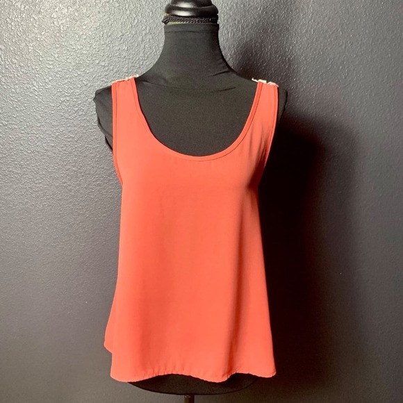 Love Posh Women's Orange Tank Sheer Crocheted Back Boho Vibe Tank Top Medium - Picture 3 of 7